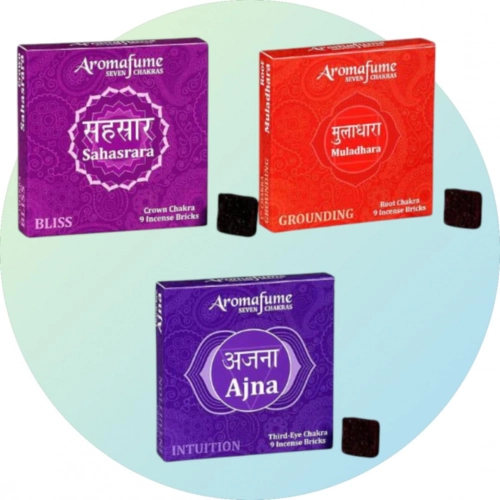 Briques d'encens Aromafume. A retrouver dans la catégorie Évasion Olfactive. Kit énergétique chakra, affirmations et rituel mantra du matin.