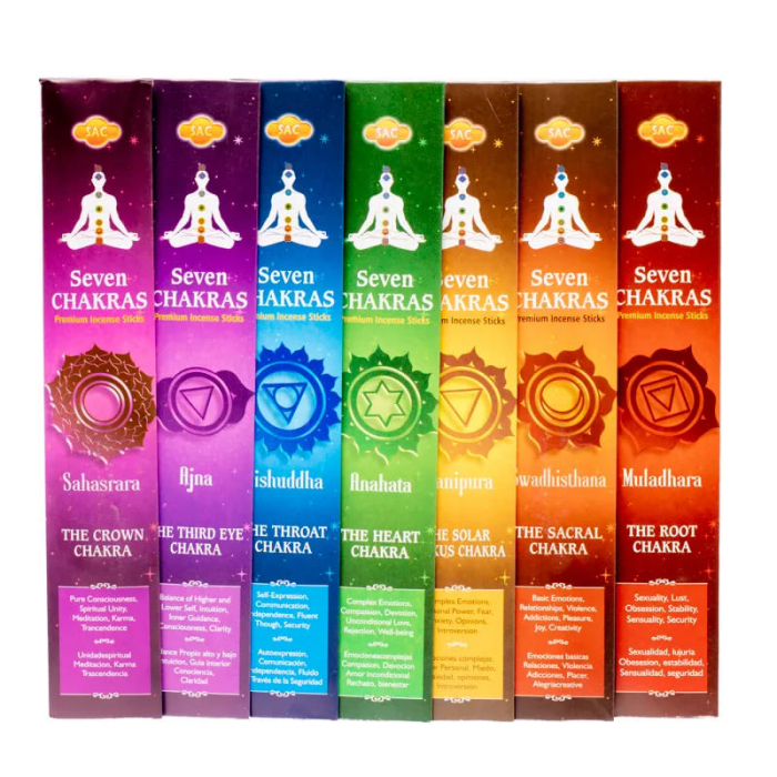 Kit Chakra Peps, vibrant pour réaligner tes chakras : 7 encens, un porte-encens coloré et des drapeaux tibétains sacrés. Energie et style garantis. Kit énergétique chakra, affirmations et rituel mantra du matin.