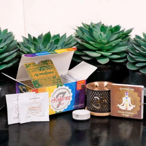 Diffuseur encens Aromafume + carte mantra. Ce Kit Mantra Express vous connecte à vos chakras avec 60 minutes chrono de pure magie sensorielle. Kit rituel énergétique chakra, affirmations et rituel mantra du matin.