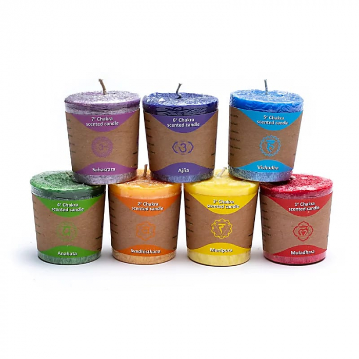 Bougies des chakras, pack de 7 bougies parfumées. A retrouver dans la catégorie Culture du Bien-Être.