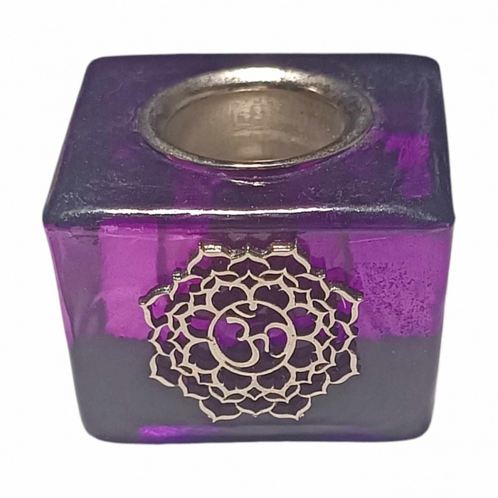 Bougeoir verre chakra couronne Sahasrara, conçu pour créer une ambiance apaisante et équilibrée. A retrouver dans la catégorie Culture du Bien-Être.