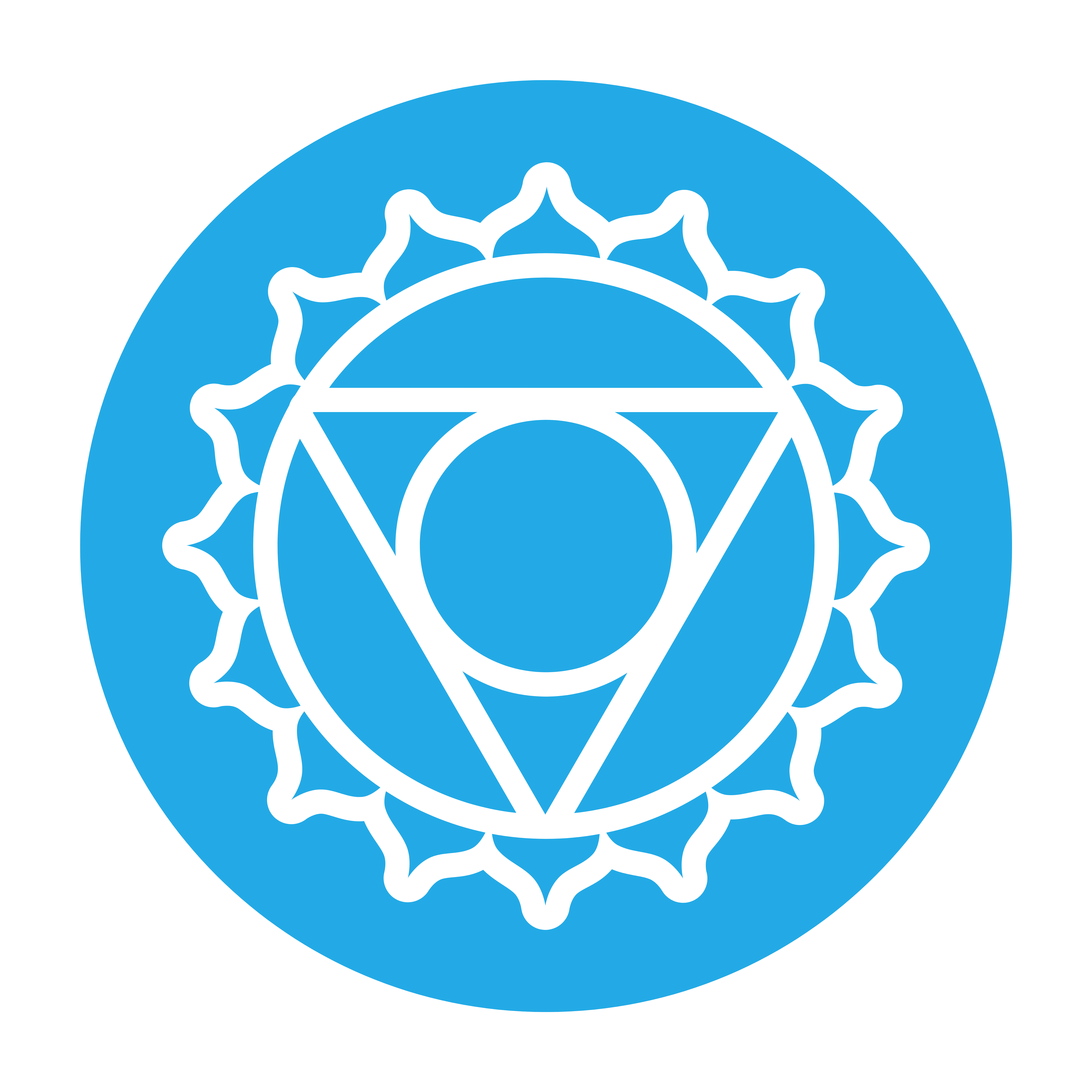 Symbole bleu clair du chakra Vishuddha, associé à la communication, la vérité et l’expression. Un chakra clé pour ouvrir sa voix intérieure.