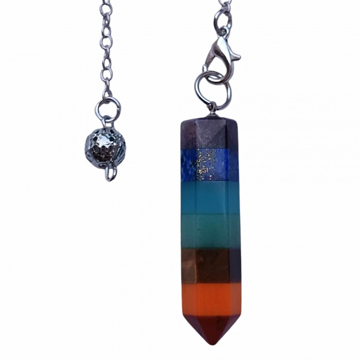 Pendule prisme chakras en pierres naturelles pour équilibrer vos énergies et aider à la méditation. Un outil spirituel précis et puissant. Kit énergétique chakra, affirmations et rituel mantra du matin.