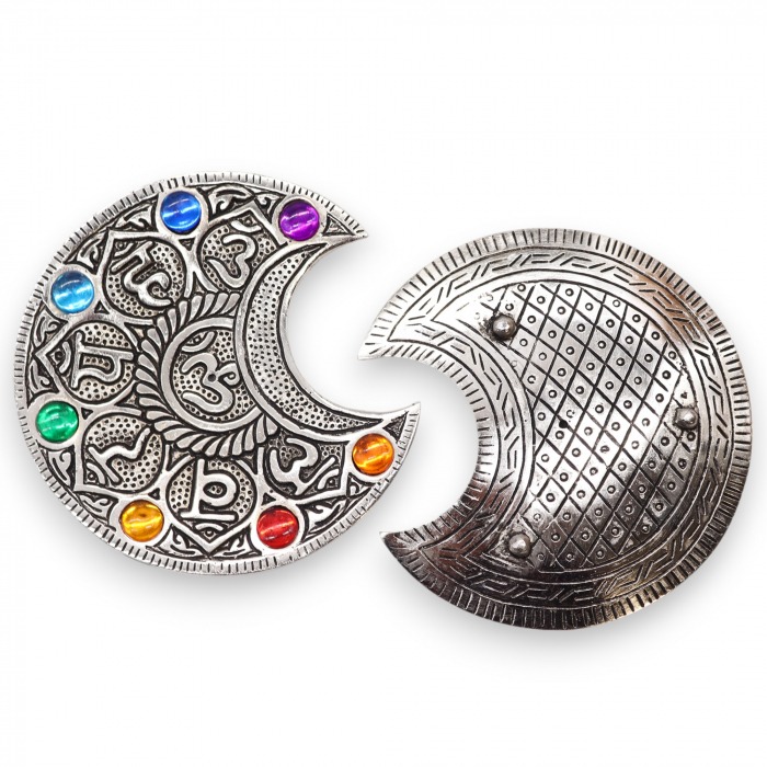 Porte Encens Lune aux sept chakras - Un support élégant de 11,5 cm pour bâtonnets d'encens. A découvrir dans le Kit Cristal Mood de la catégorie Ambiance Sensorielle.