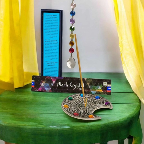 Kit Cristal Mood avec porte-encens lune, suspension cristal et encens naturel