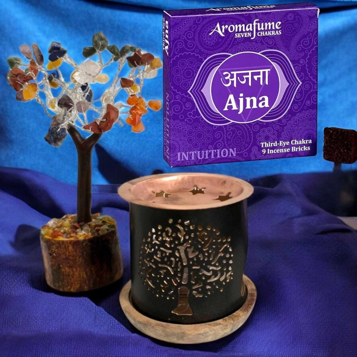 Kit éclat de vie bien-être avec brûleur à encens, brique parfumée et arbre à pierres précieuses colorées – ambiance zen, vibrante et stylée. Kit rituel énergétique chakra, affirmations et rituel mantra du matin.