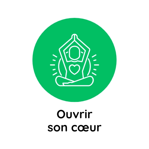 Icône chakra du cœur Anahata représentant une personne en méditation sur fond vert — intention : ouvrir ses chakras et son cœur à l’amour et à la bienveillance