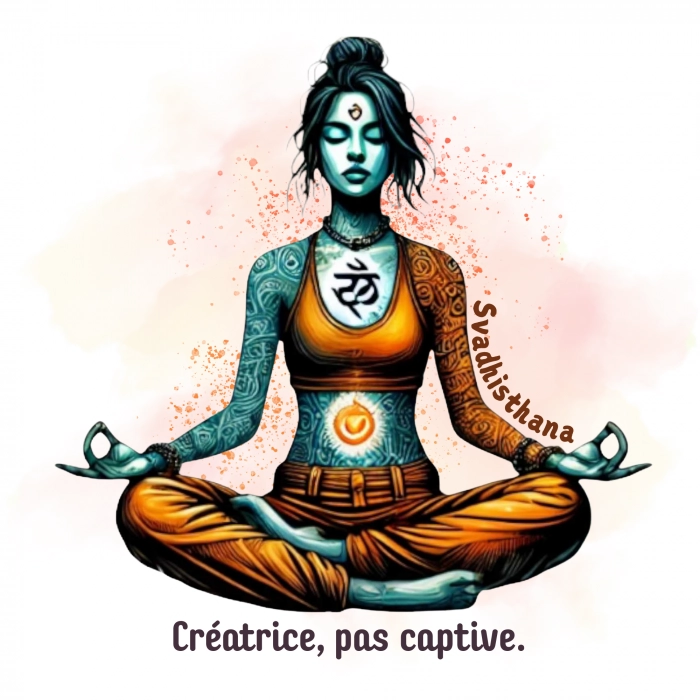 Illustration carte postale Chakra Girl Svadhisthana – fluidité émotionnelle et créativité.