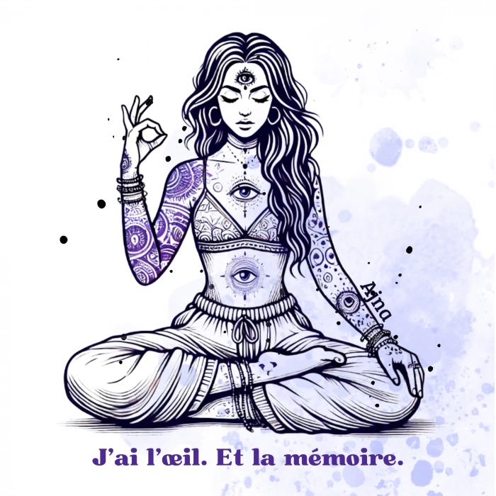 Illustration carte postale Chakra Girl Ajna – intuition, vision intérieure et conscience.