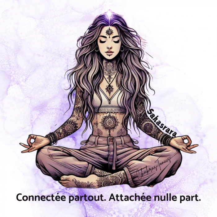 Illustration Chakra Girl Sahasrara – élévation spirituelle et connexion universelle.