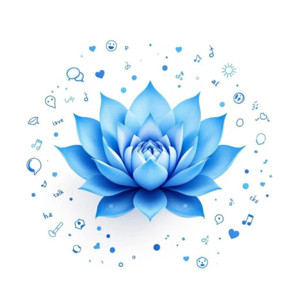 chakra-de-la-gorge-vishuddha-expression-communication Illustration d’un lotus bleu stylisé symbolisant le chakra de la gorge Vishuddha.