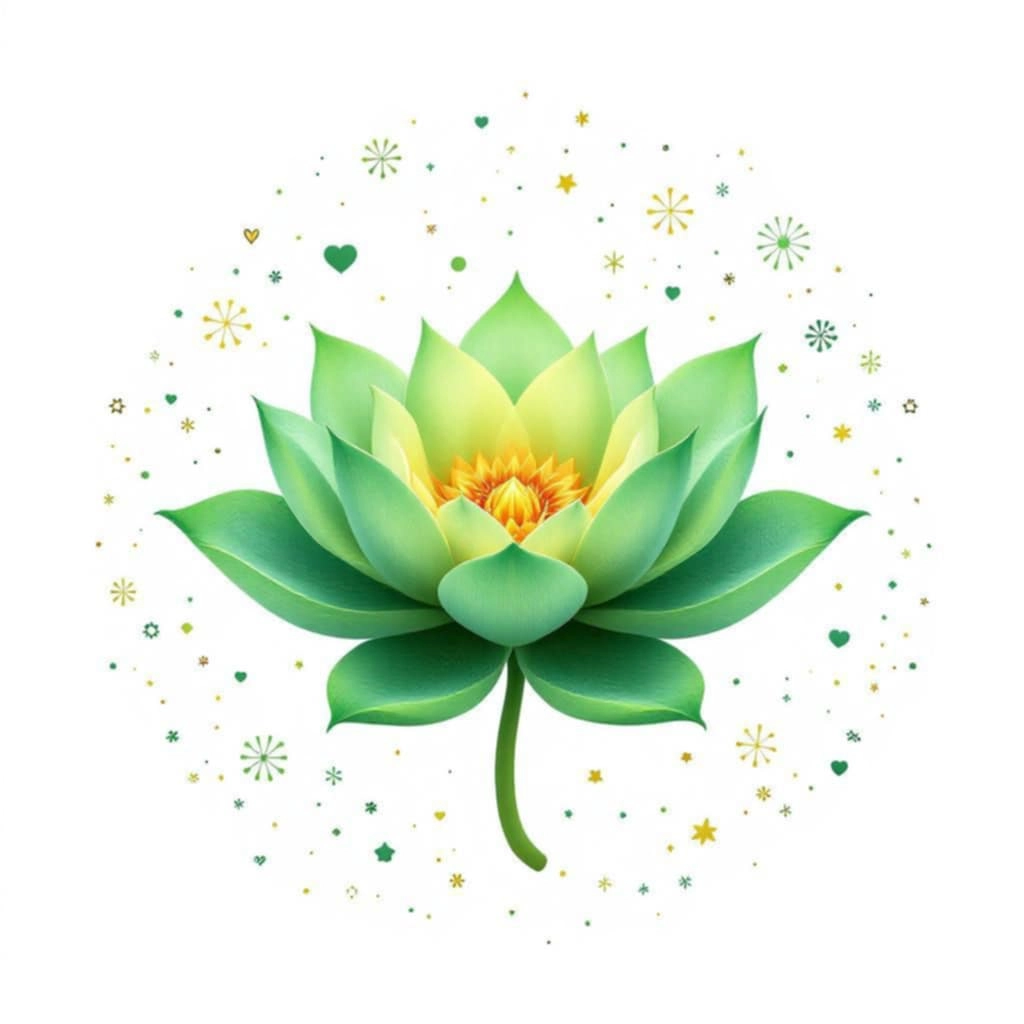 chakra-du-coeur-anahata-conseils-informations-amour Lotus vert stylisé représentant le chakra du cœur Anahata, symbole d'amour, de paix et de compassion.
