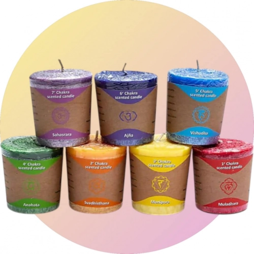 Bougies des chakras, pack de 7 bougies parfumées. A retrouver dans la catégorie Culture du Bien-Être.