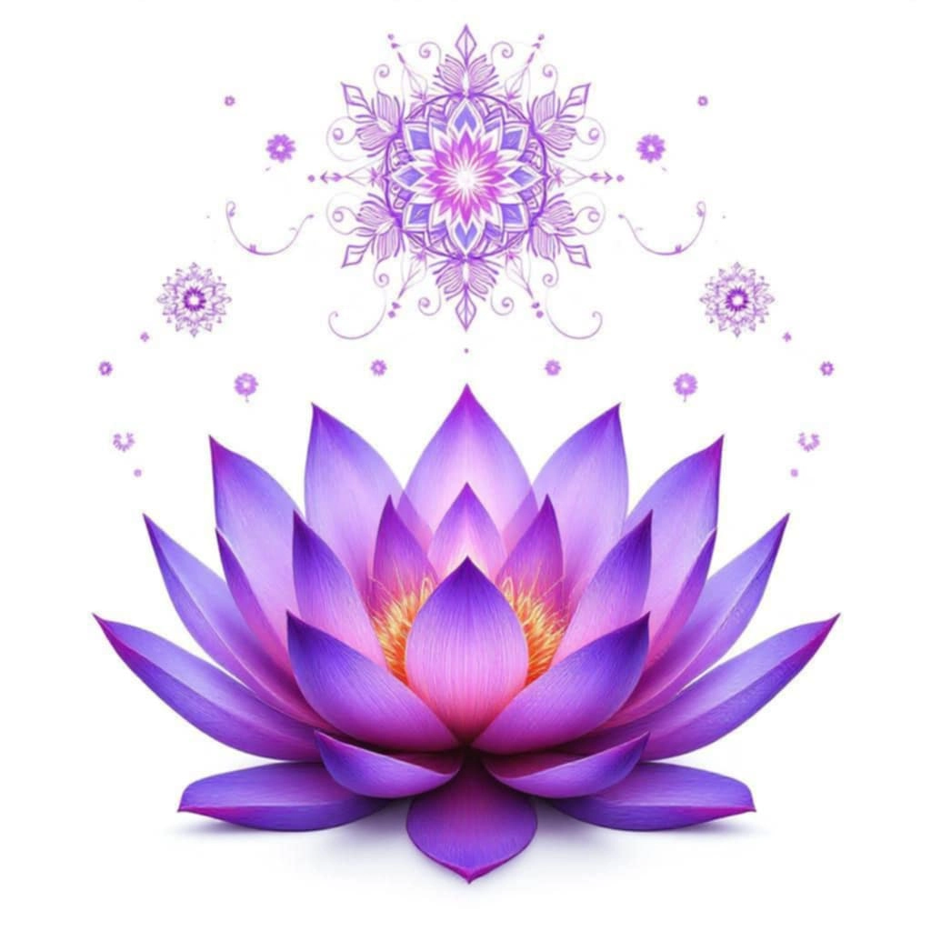 sahasrara-conscience-superieure-connexion-chakra-couronne Illustration d’un lotus violet stylisé symbolisant le chakra couronne Sahasrara et la conscience supérieure.