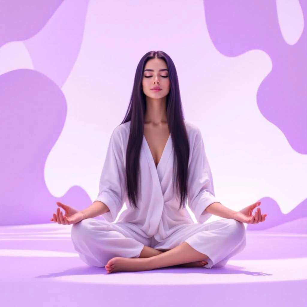 sahasrara-conscience-superieure-connexion-universelle-chakra-couronne Femme en méditation habillée de blanc, en posture de calme, symbolisant l’activation du chakra Sahasrara.