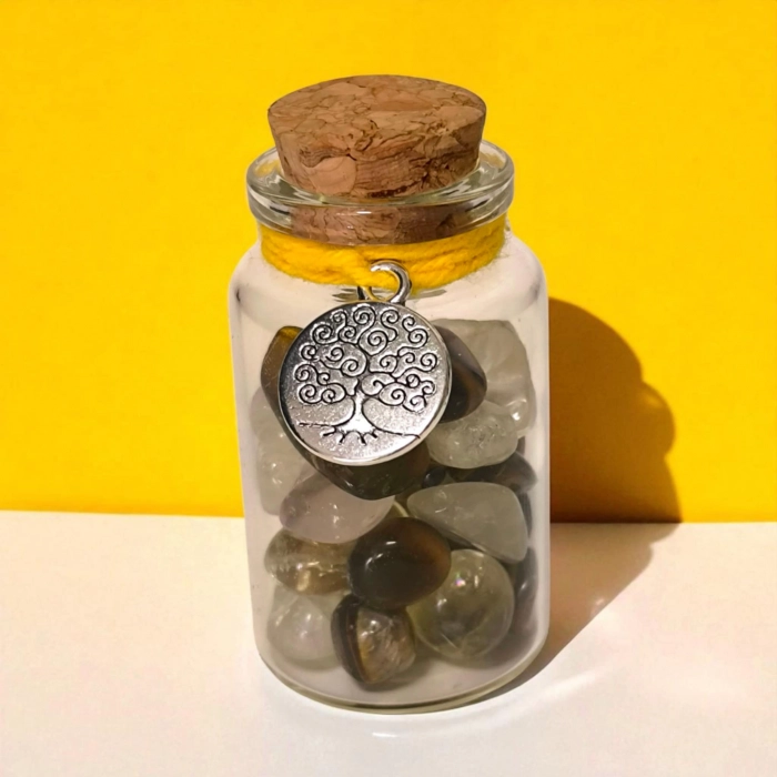 Fiole de pierres naturelles œil de tigre et citrine – Kit Détox chakra solaire Manipura.