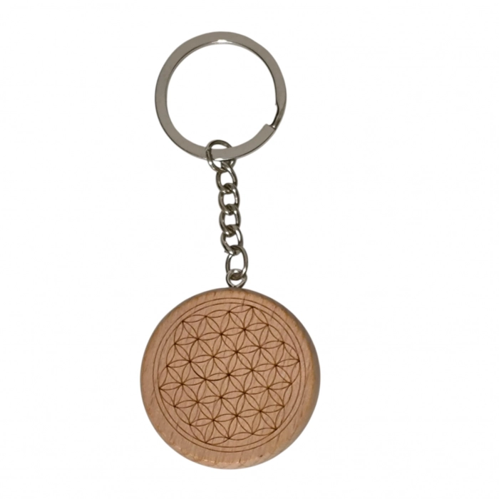 Porte-clé en bois avec fleur de vie gravée – Activation chakra 6
