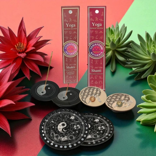 Kit Yin Yang starter avec encens Shakti et Shanti, pendules chakras racine et cœur, tapis de radiesthésie et accessoires de rituel