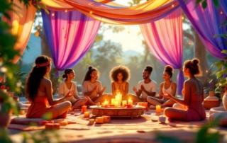Cercle spirituel de méditation, groupe en rituel cadeau spirituel pour l’harmonisation des chakras.